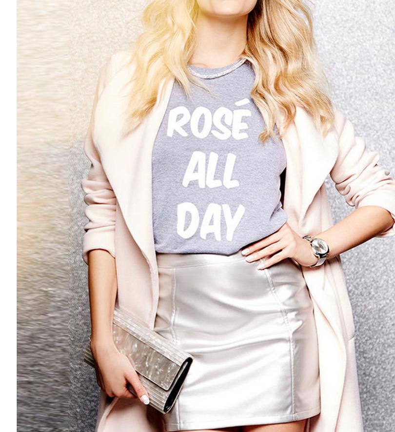 Rose All Day Letters Print Women T shirt Casual Cotton Hipster Shirt