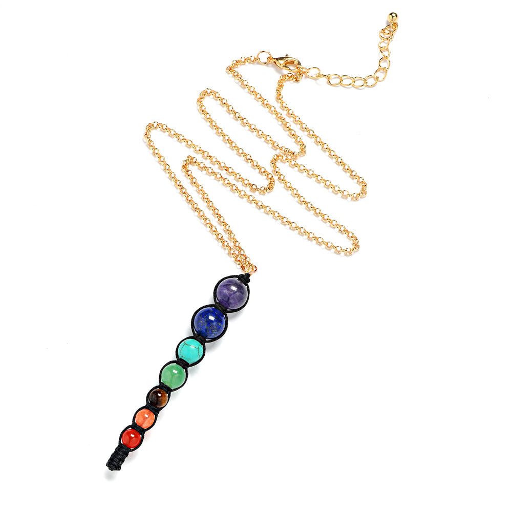 Multicolor Lava 7 Chakra Healing Balance Beads Necklace Women