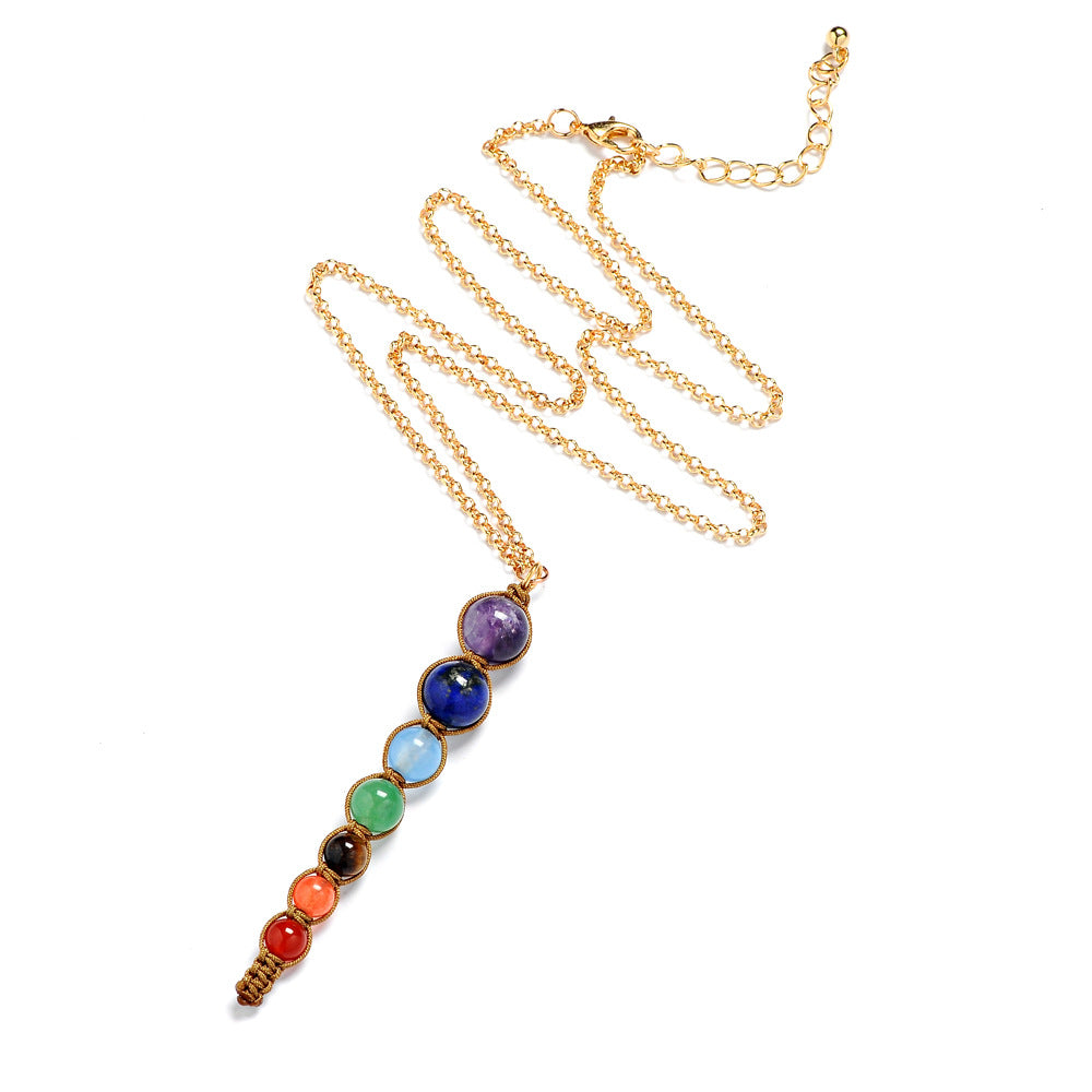 Multicolor Lava 7 Chakra Healing Balance Beads Necklace Women