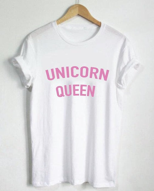 Women T shirt Unicorn Queen Pink Letters Print Cotton Casual Funny Shirt For Lady