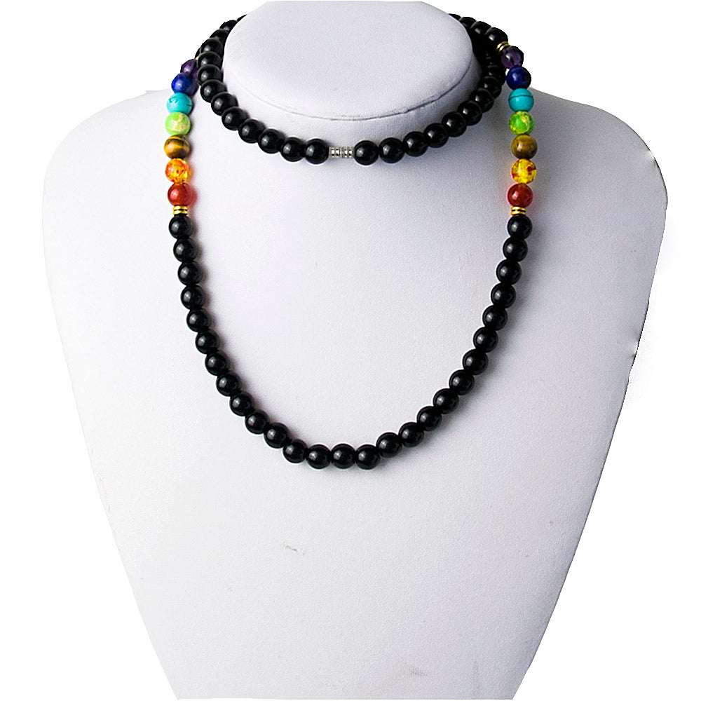 Black Onyx Beads Necklace Women Multicolor