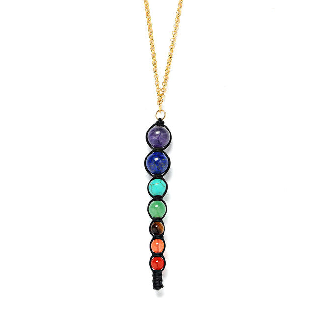Multicolor Lava 7 Chakra Healing Balance Beads Necklace Women