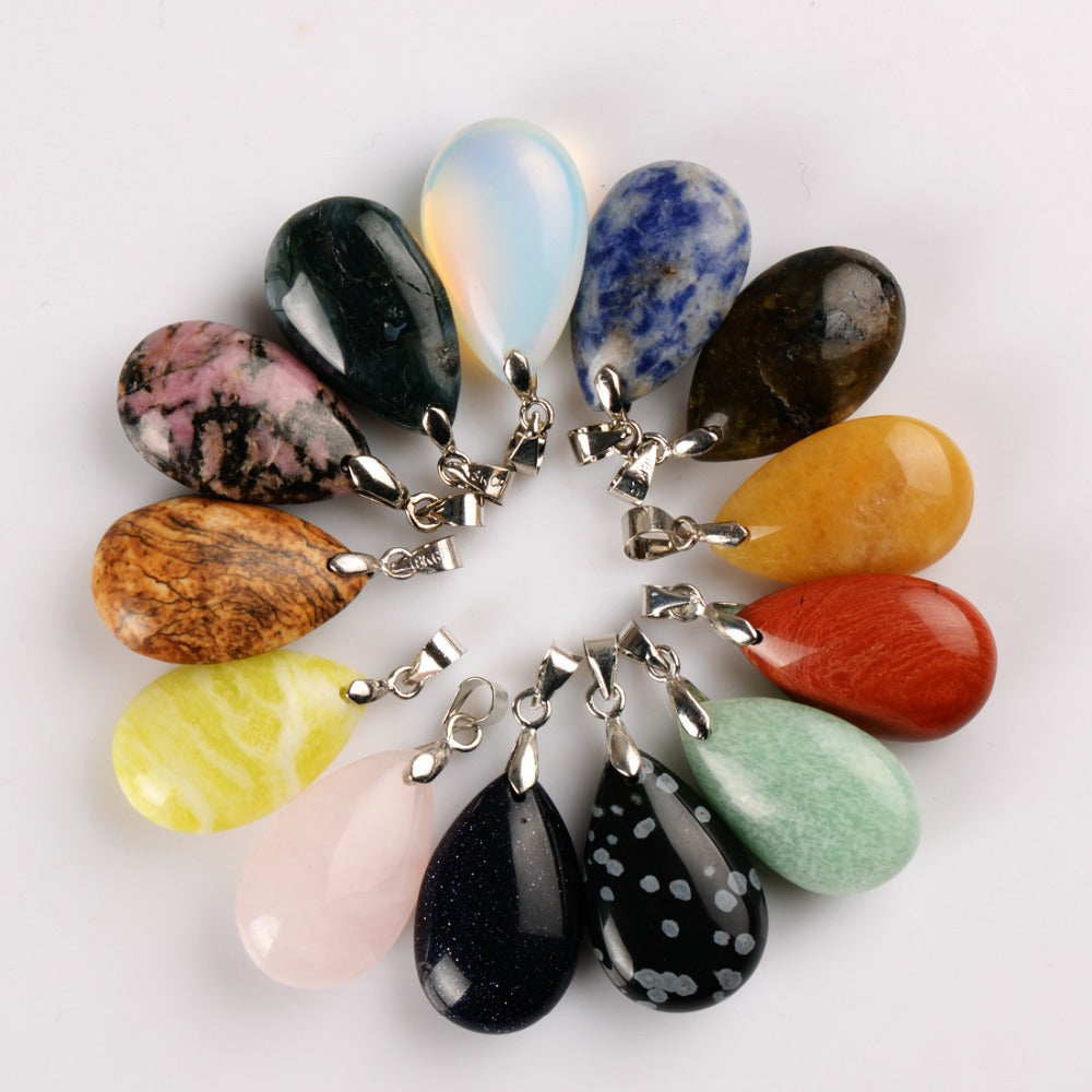 Assorted Natural Stone Water Drop Pendants