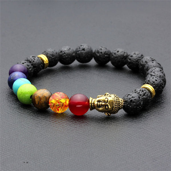 Ayliss 8mm White Stone Black Lava Beads 7 Chakra Healing Balance Buddha