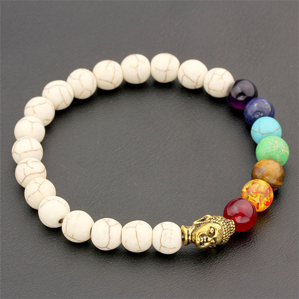 Ayliss 8mm White Stone Black Lava Beads 7 Chakra Healing Balance Buddha