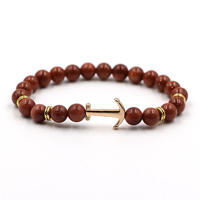 Natural Stone Anchor Bracelet Arrow White Black Onyx