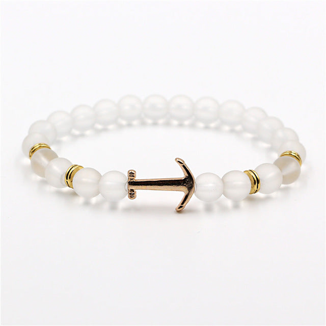 Natural Stone Anchor Bracelet Arrow White Black Onyx