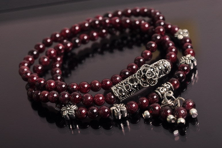 Garnet Stone Prayer Bead Mala Buddhist Bracelet