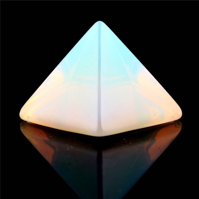 Natural Stone Carved Opalite Opal Pyramid Symbol Rose quartzs Point Chakra Healing Reiki Crystal Free pouch