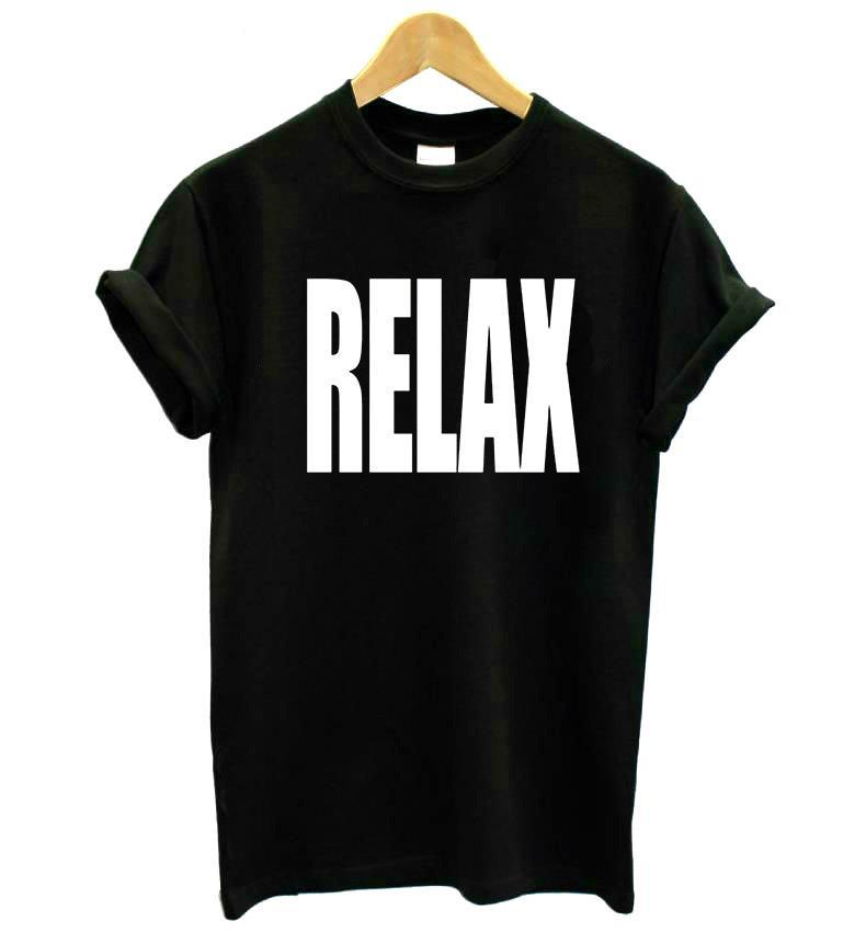 Women Tshirt RELAX Letters Print Cotton Casual Funny Shirt For Lady White Black Top