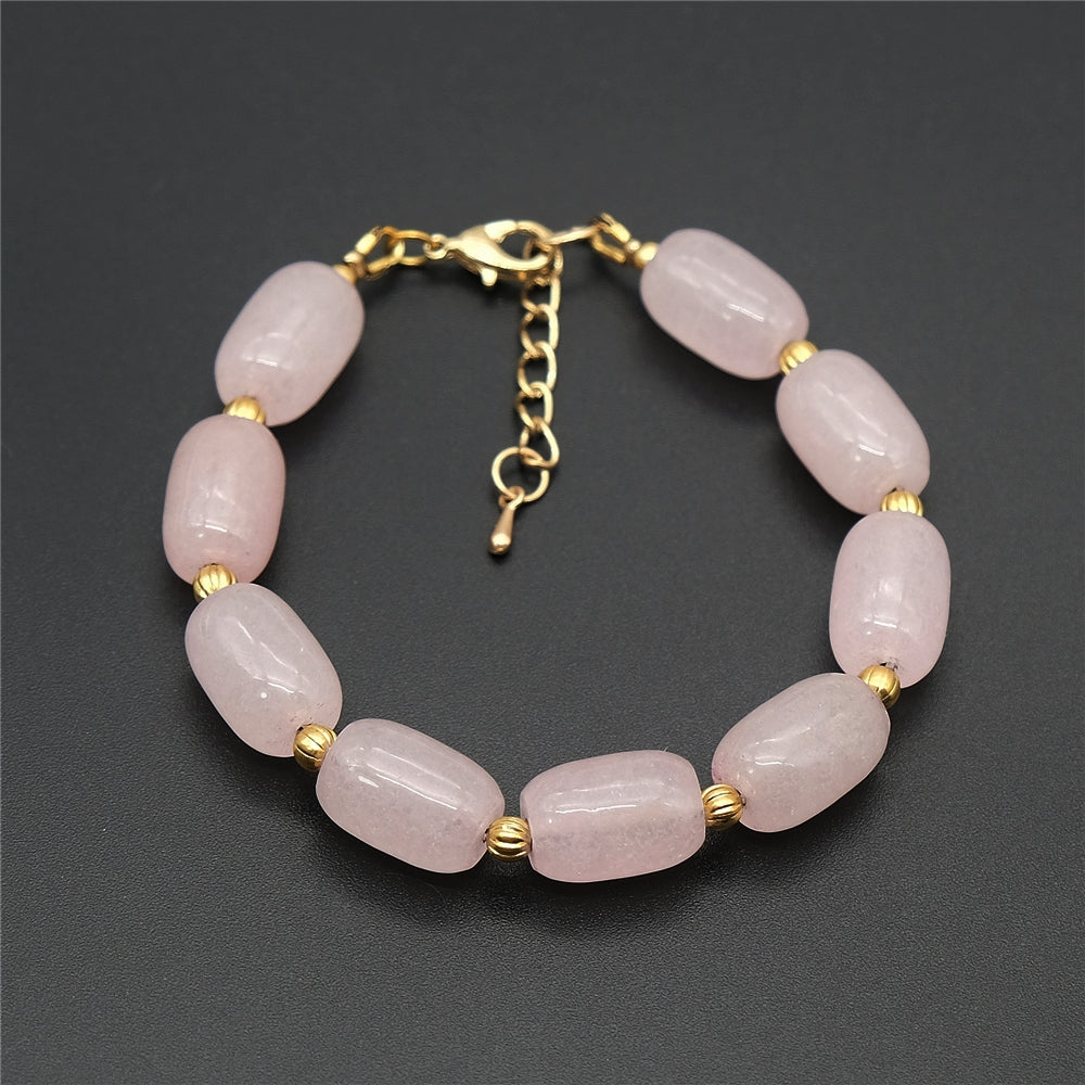 Fashion Cylindrical Pink Rose Quartzs Beaded Bracelets