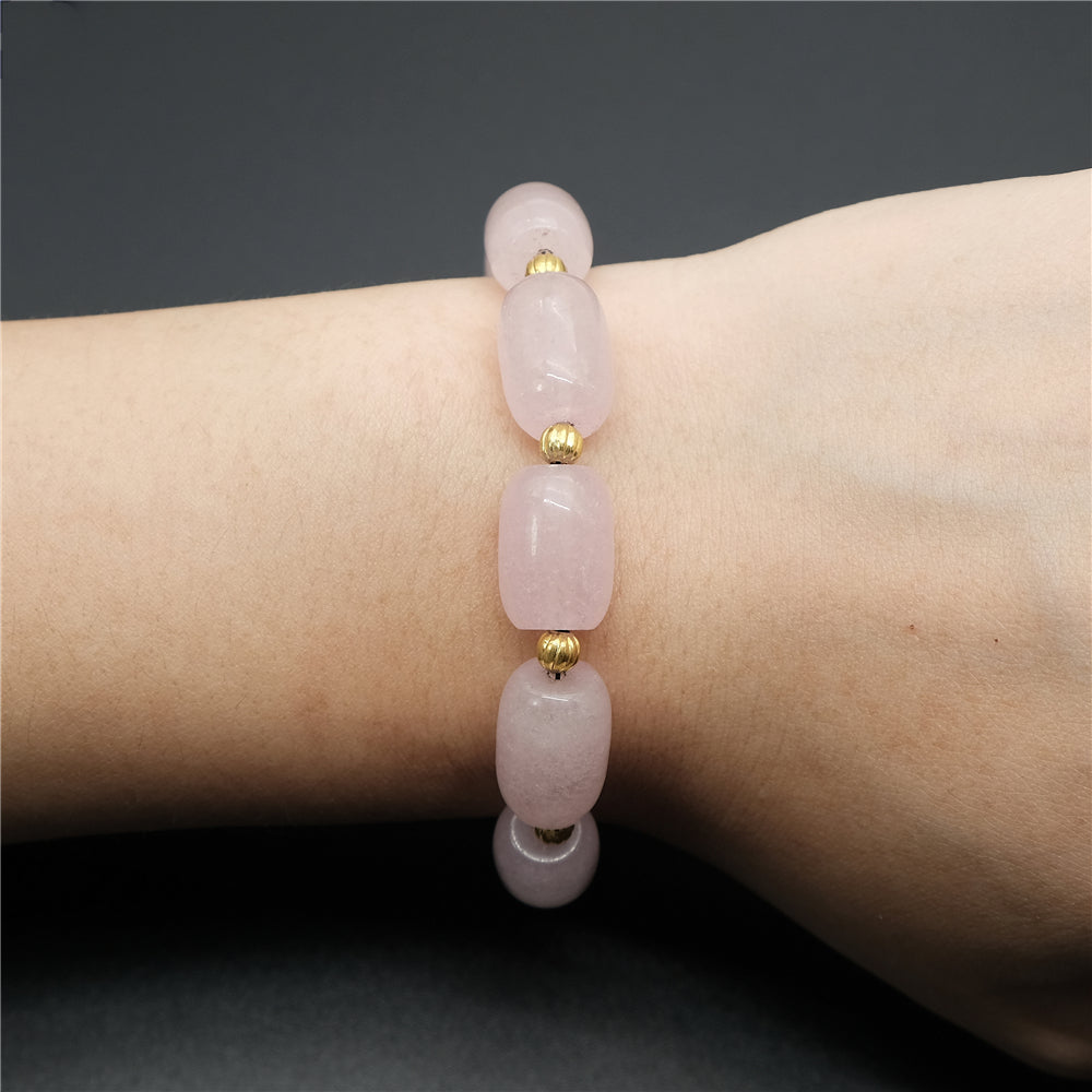 Fashion Cylindrical Pink Rose Quartzs Beaded Bracelets