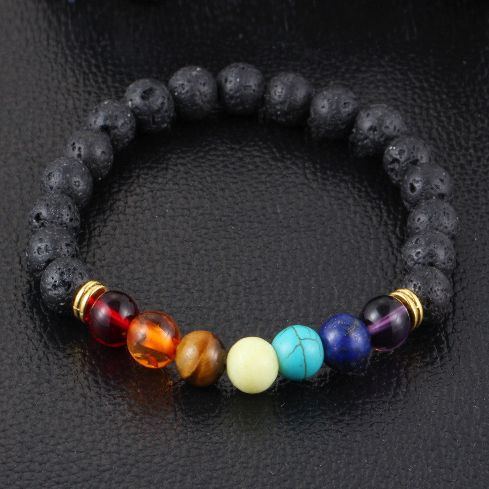 Muti-color Mens Bracelets Black Lava 7 Chakra Healing Balance Beads Bracelet