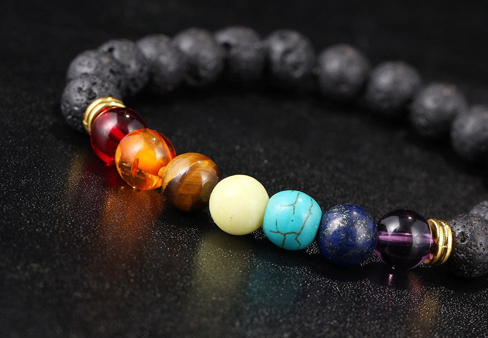 Muti-color Mens Bracelets Black Lava 7 Chakra Healing Balance Beads Bracelet