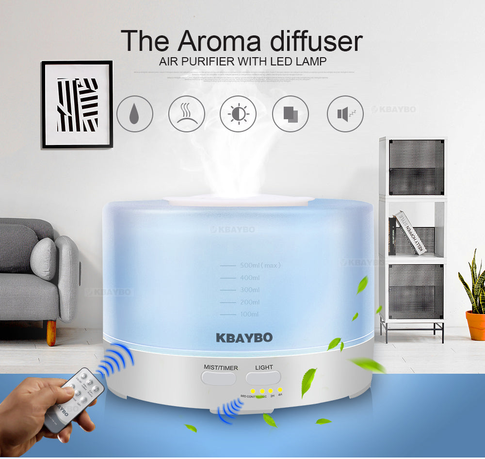 500ml Remote Control Ultrasonic Air Aroma Humidifier With 7 Color Diffuser