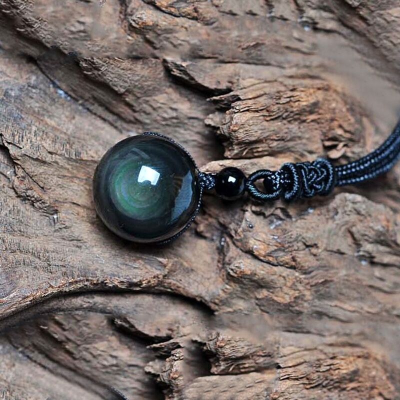 Natural Obsidian Rainbow Eye Transfer Good Luck Bead Pendant