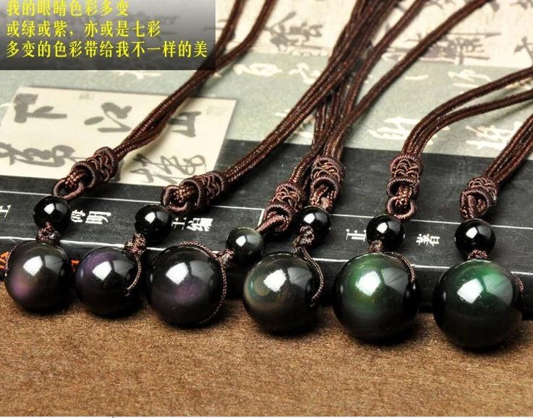 Natural Obsidian Rainbow Eye Transfer Good Luck Bead Pendant