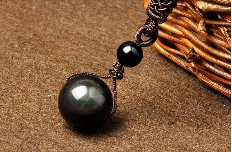 Natural Obsidian Rainbow Eye Transfer Good Luck Bead Pendant