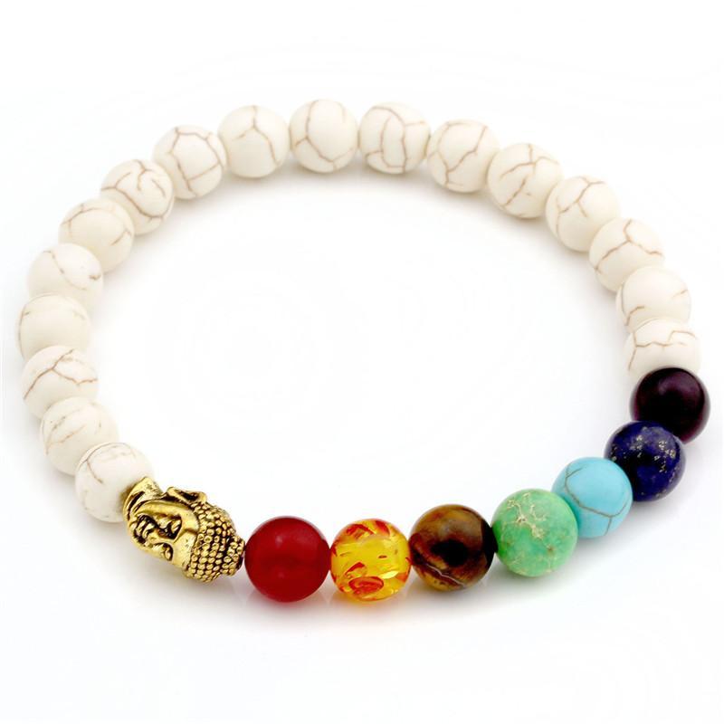 Ayliss 8mm White Stone Black Lava Beads 7 Chakra Healing Balance Buddha