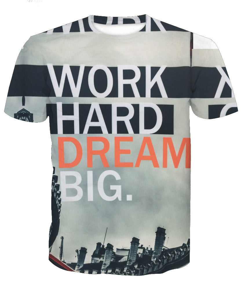 High quality Men Women 3d cool shirt Print work hard Encourage Short Sleeve