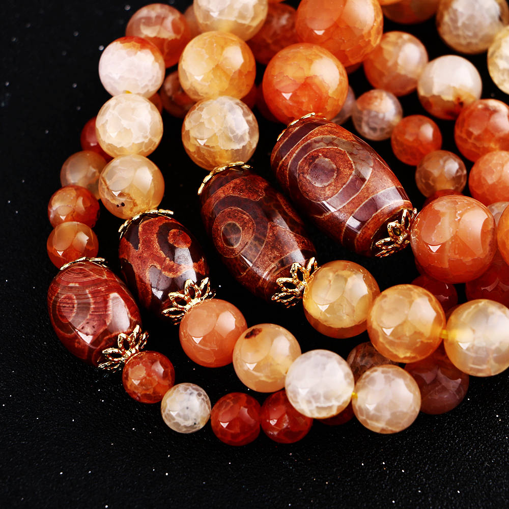 New Amber Natural Round Stone Agate Beads Bracelet