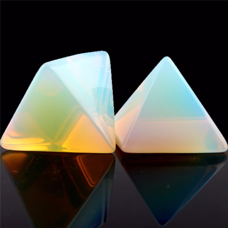 Natural Stone Carved Opalite Opal Pyramid Symbol Rose quartzs Point Chakra Healing Reiki Crystal Free pouch