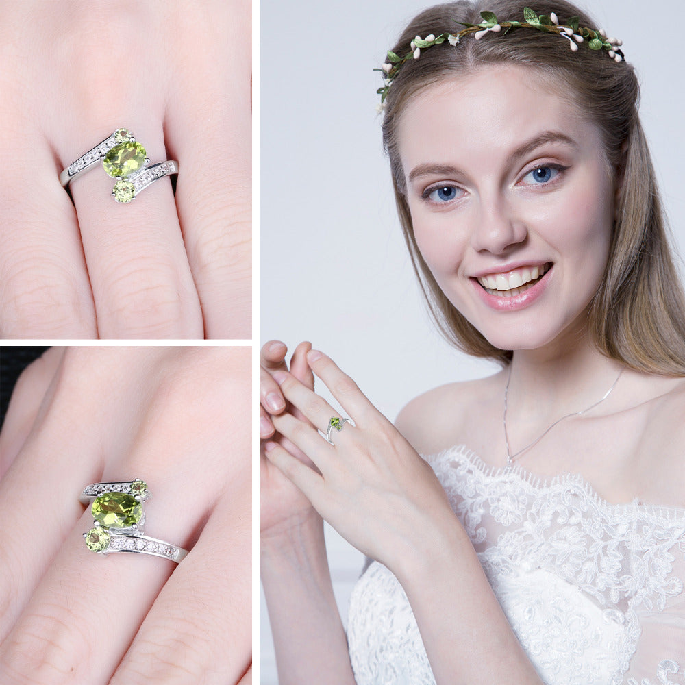 3 Stones Natural Peridot Ring