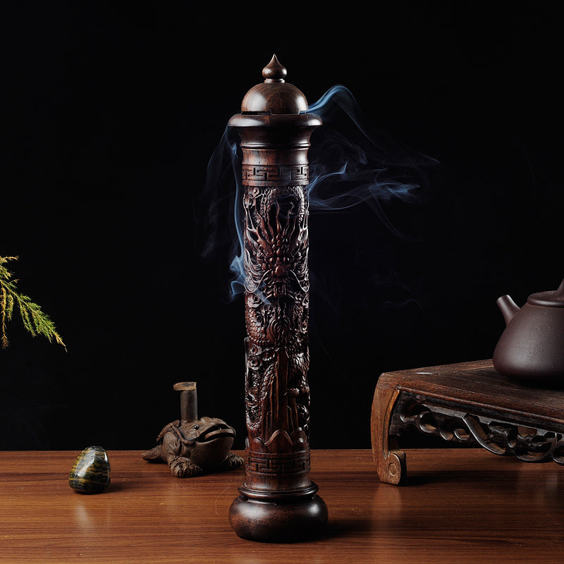 Ebony Wood Dragon Sculpture Stick Incense Burner