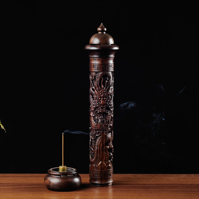 Ebony Wood Dragon Sculpture Stick Incense Burner