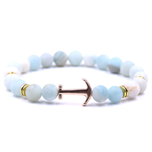 Natural Stone Anchor Bracelet Arrow White Black Onyx