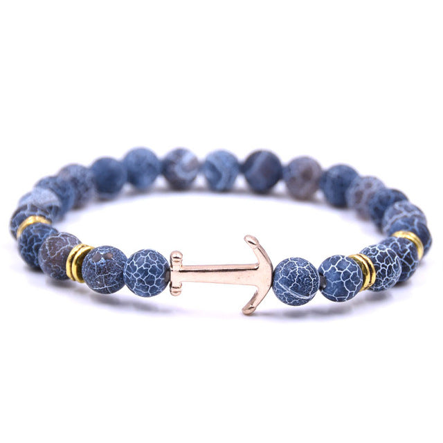 Natural Stone Anchor Bracelet Arrow White Black Onyx