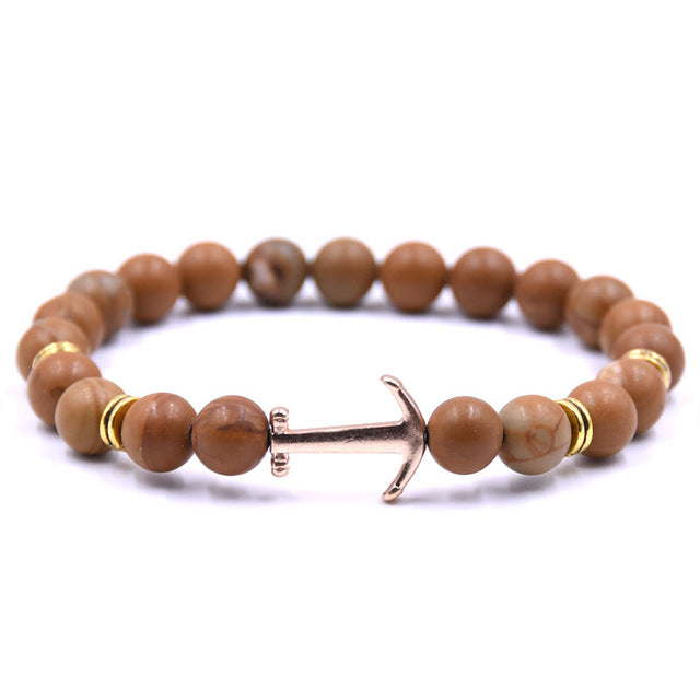 Natural Stone Anchor Bracelet Arrow White Black Onyx