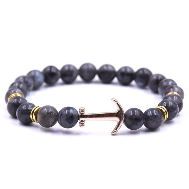 Natural Stone Anchor Bracelet Arrow White Black Onyx