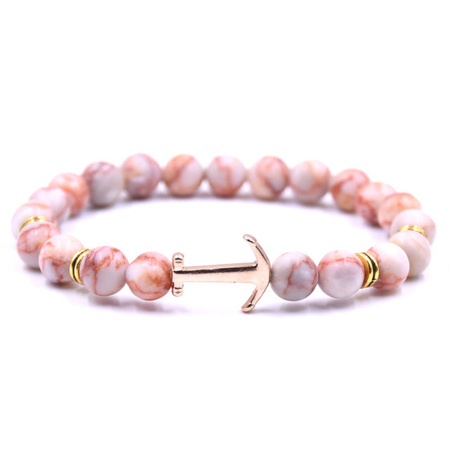 Natural Stone Anchor Bracelet Arrow White Black Onyx