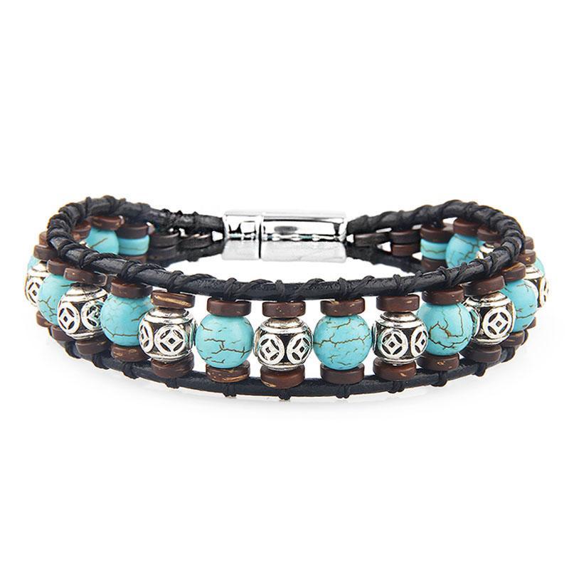 Beaded Turquoises Leather Wrap Bracelets