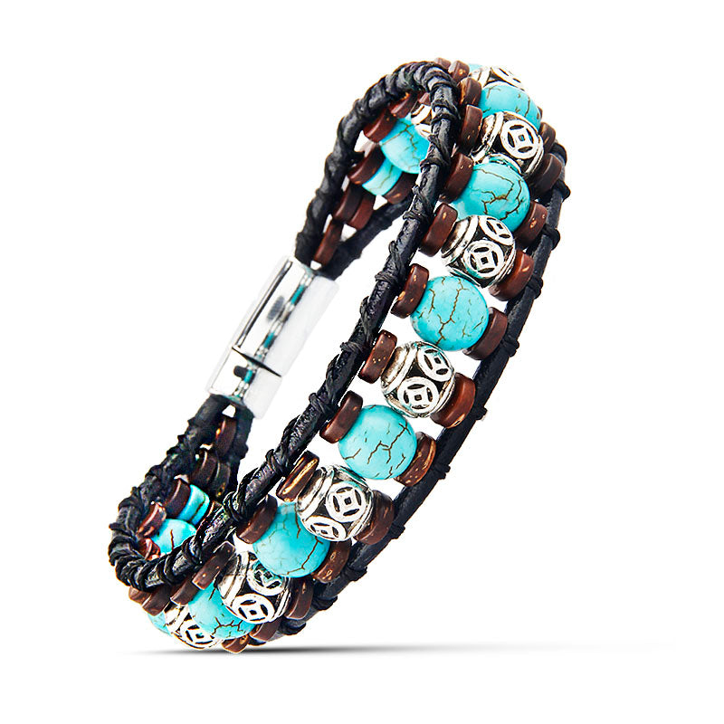 Beaded Turquoises Leather Wrap Bracelets