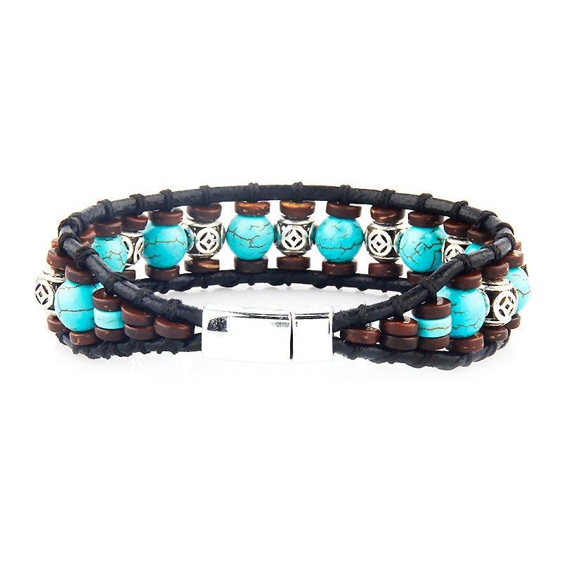 Beaded Turquoises Leather Wrap Bracelets