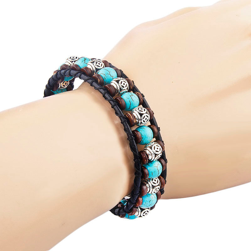 Beaded Turquoises Leather Wrap Bracelets