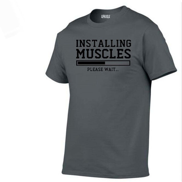 Men's T-shirts summer 2018 printed INSTALLING MUSCLES funny T-shirt fashion brand clothing