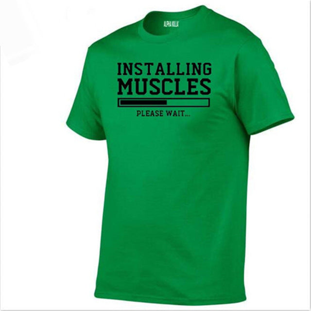 Men's T-shirts summer 2018 printed INSTALLING MUSCLES funny T-shirt fashion brand clothing