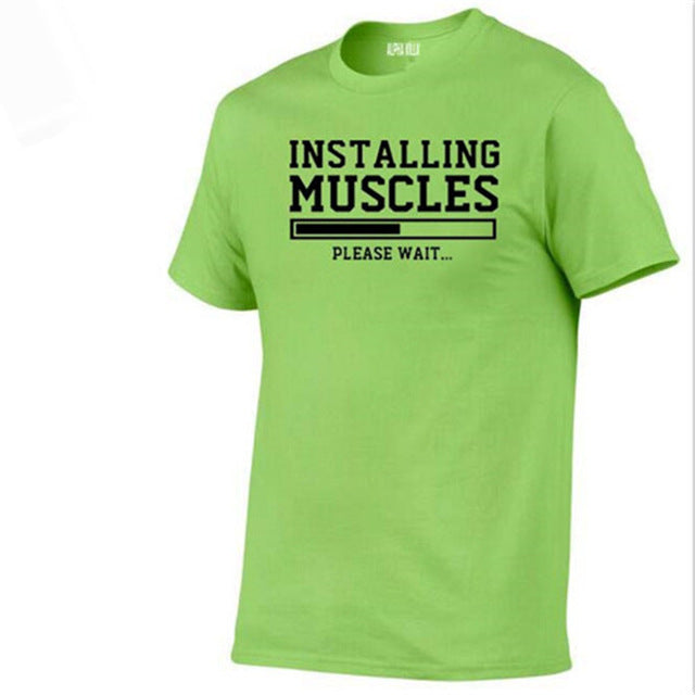 Men's T-shirts summer 2018 printed INSTALLING MUSCLES funny T-shirt fashion brand clothing