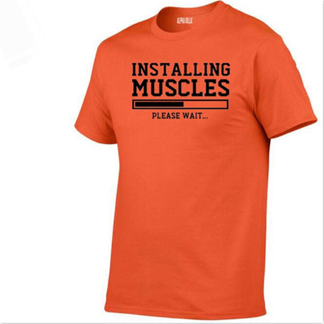 Men's T-shirts summer 2018 printed INSTALLING MUSCLES funny T-shirt fashion brand clothing