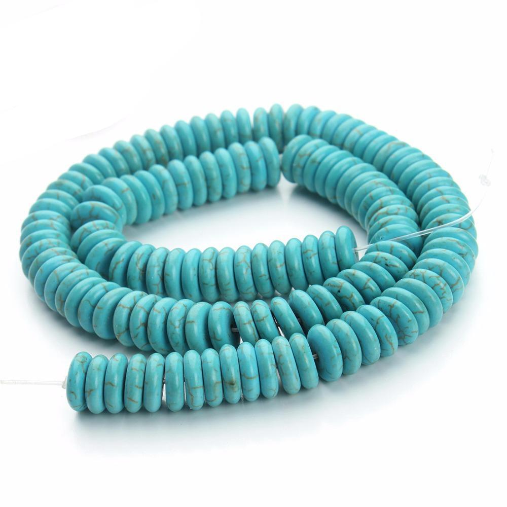 Dia 10mm Round Blue Turquoises Beads Flat Natural Stone