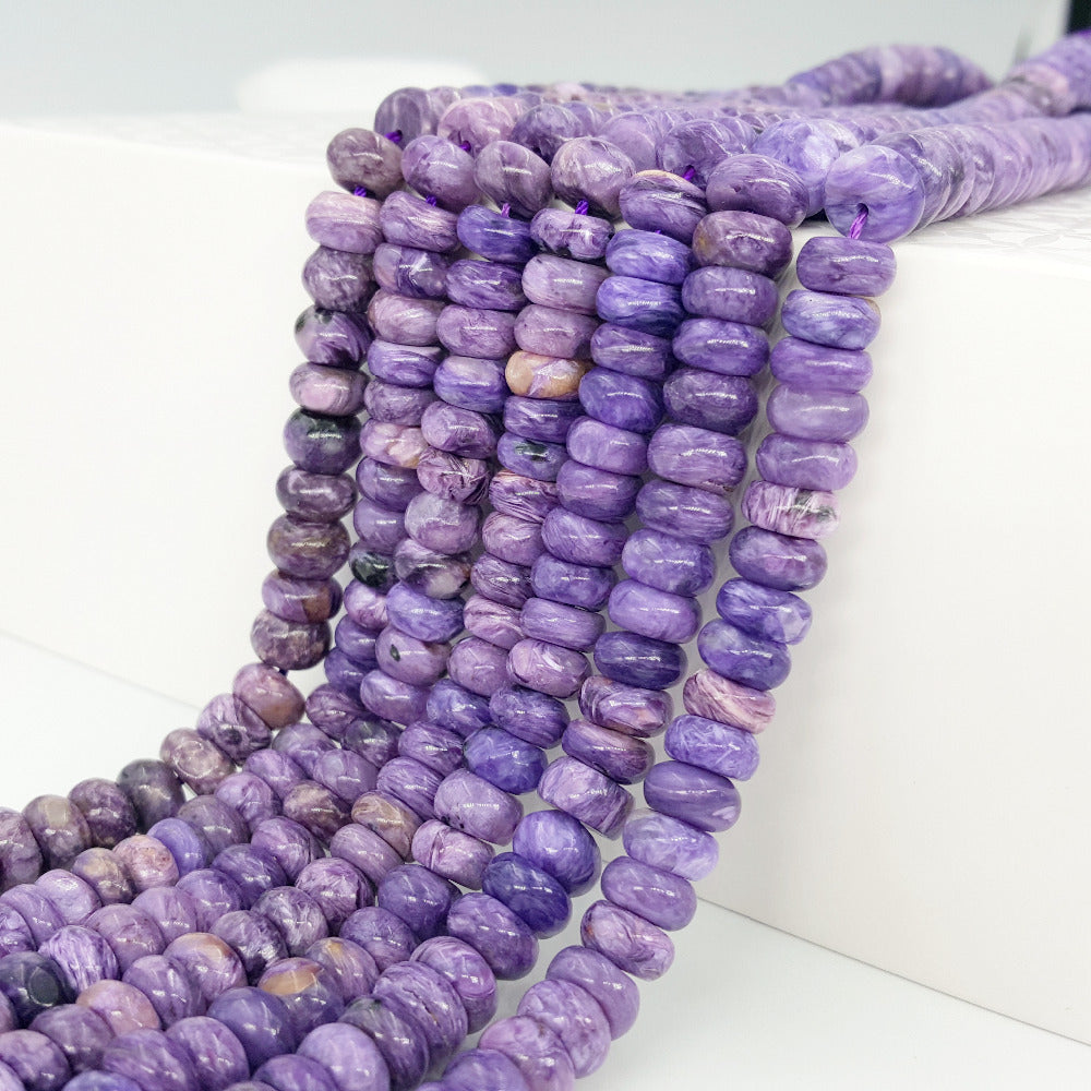 Unique Natural Purple Charoite Abacus Flat Round Shape beads