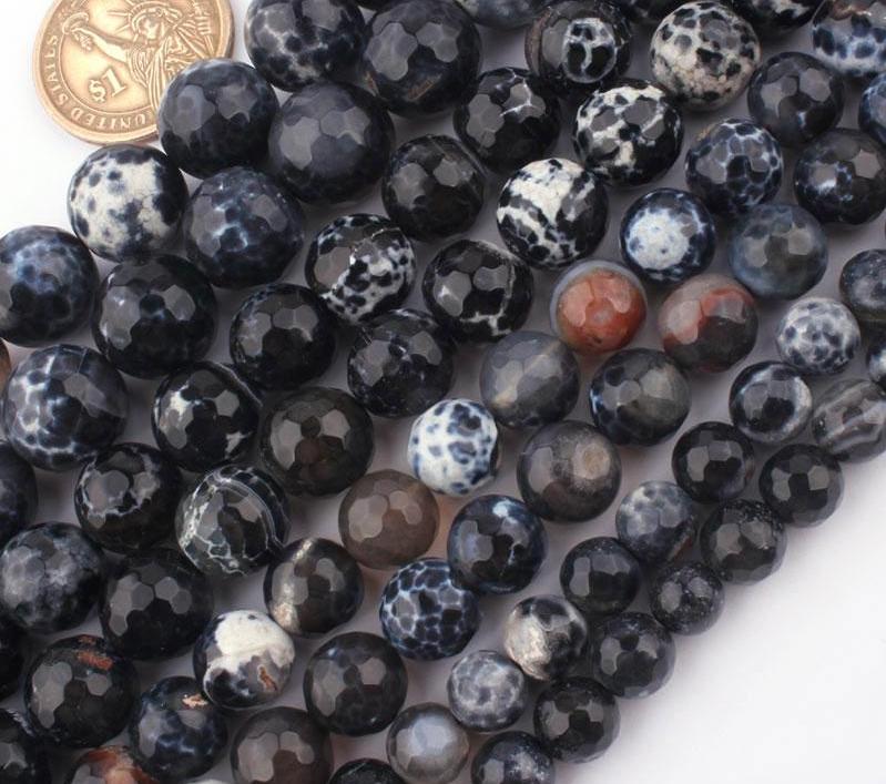 8,10,12mm Round Beads Faceted Fire Agates