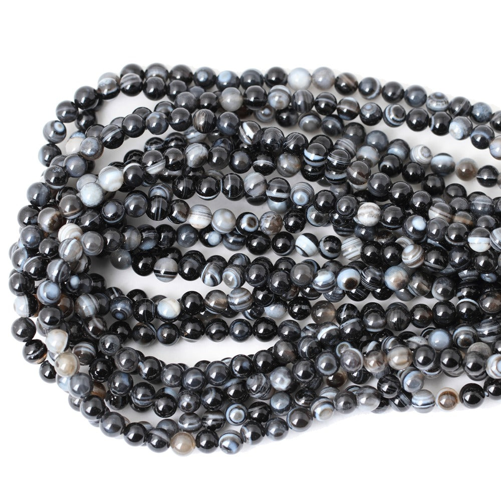Natural black Sardonyx Agat Beads Round Stripe Carnelian For Jewelry