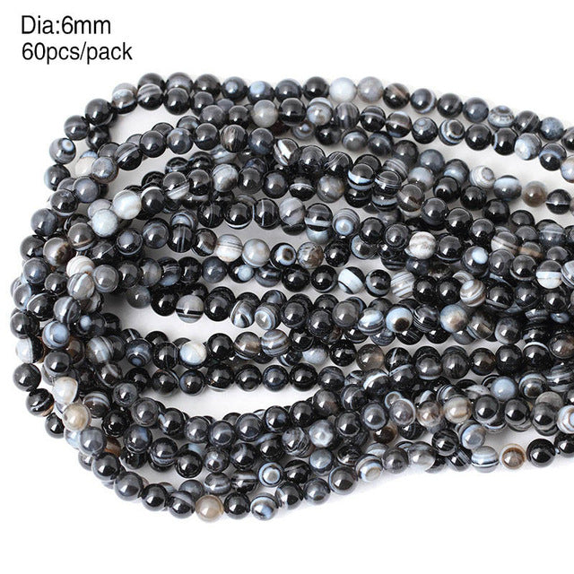 Natural black Sardonyx Agat Beads Round Stripe Carnelian For Jewelry