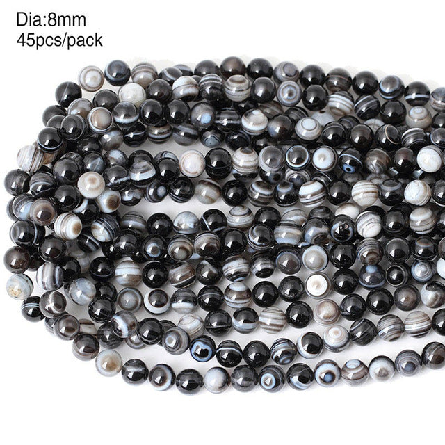Natural black Sardonyx Agat Beads Round Stripe Carnelian For Jewelry