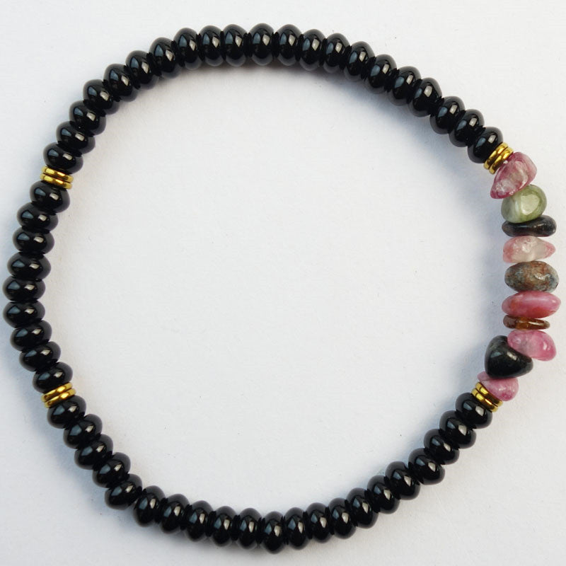 Black Stone Rondelle Beads Stretchy Bracelet
