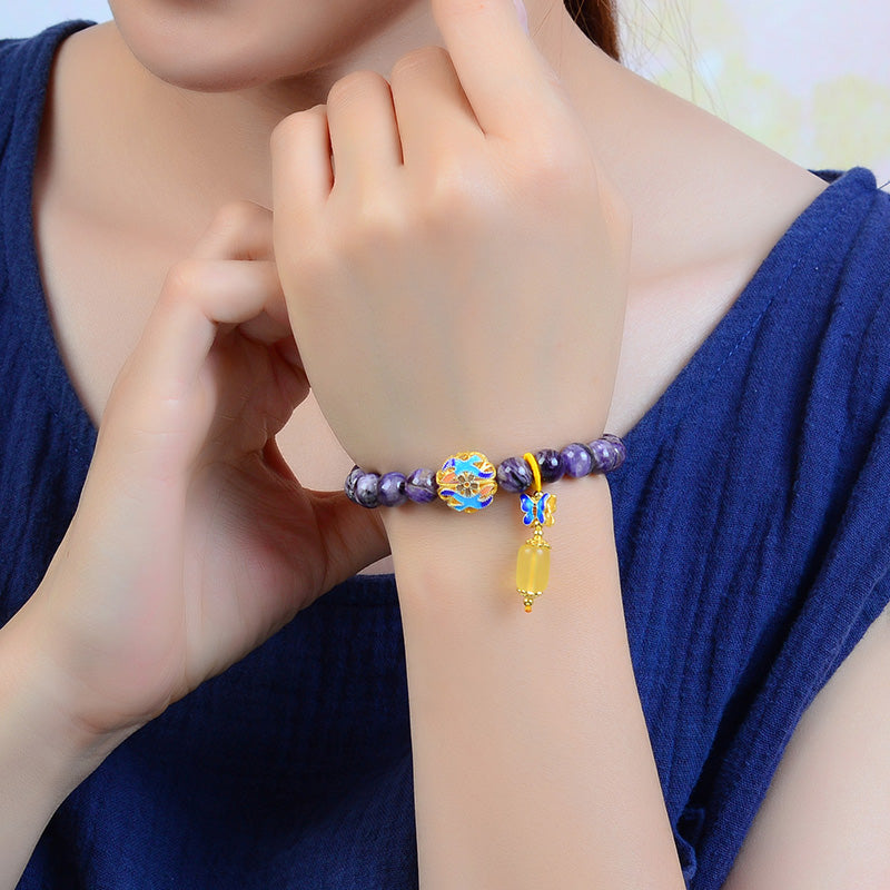 Handmade Authentic Charoite Gold